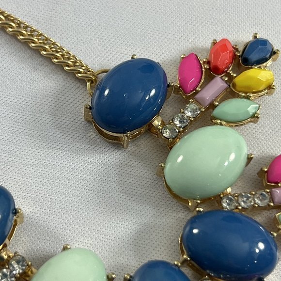Bright Spring Colors Gold Tone Bib Necklace Double Chain Rhinestones 17-20" - Picture 4 of 11